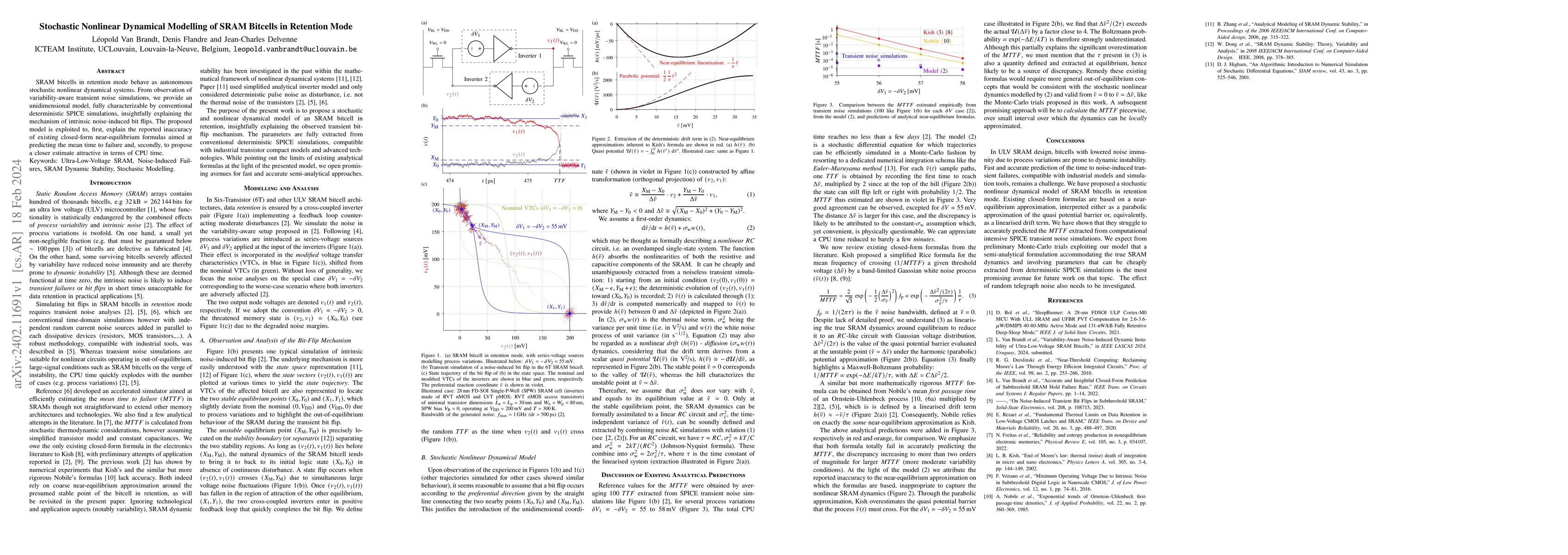 Thumbnail for Stochastic Nonlinear Dynamical Modelling of SRAM Bitcells in Retention
  Mode