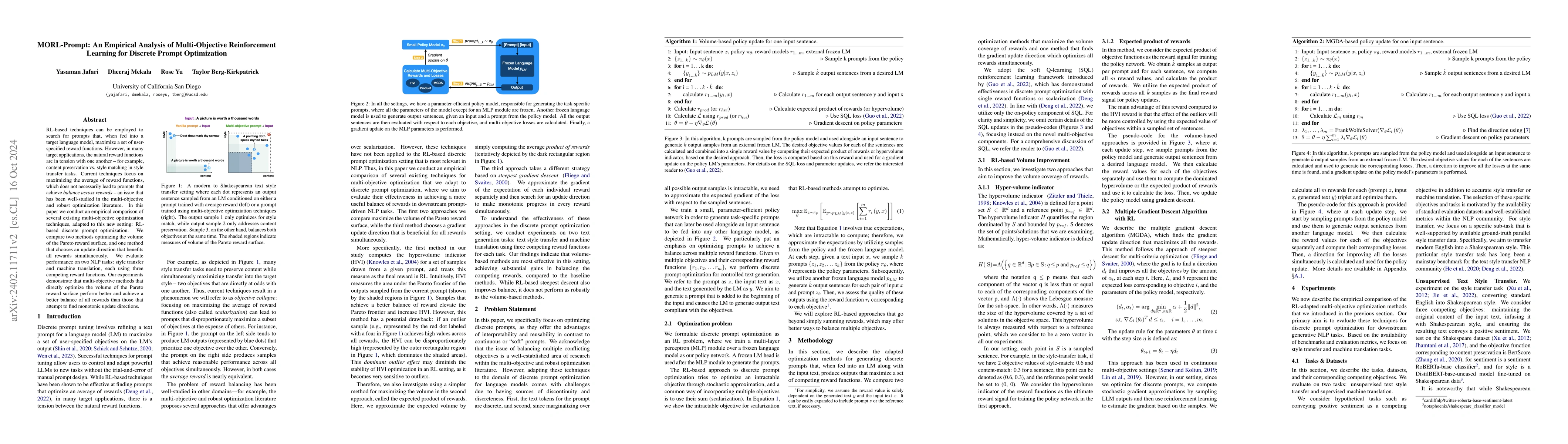 Thumbnail for MORL-Prompt: An Empirical Analysis of Multi-Objective Reinforcement
  Learning for Discrete Prompt Optimization