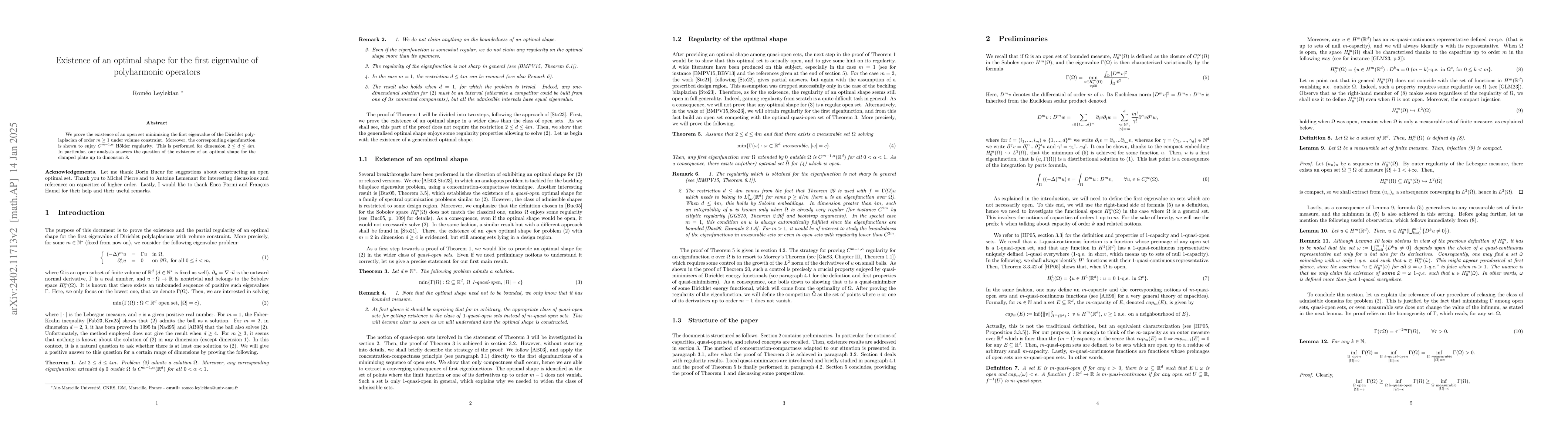 Thumbnail for Existence of an optimal shape for the first eigenvalue of polyharmonic
  operators
