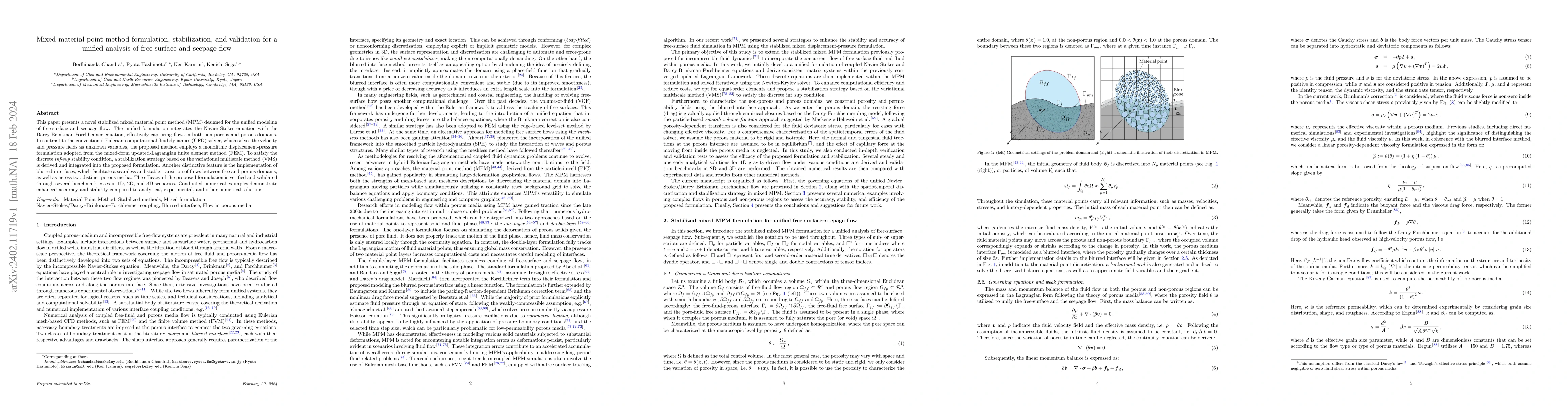 Thumbnail for Mixed material point method formulation, stabilization, and validation
  for a unified analysis of free-surface and seepage flow
