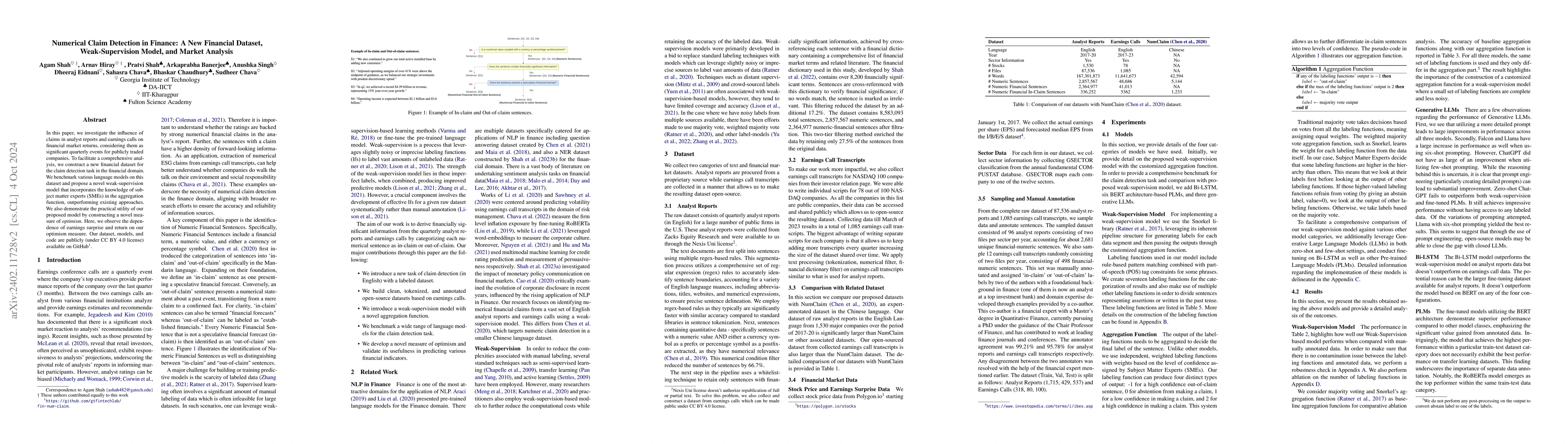 Thumbnail for Numerical Claim Detection in Finance: A New Financial Dataset,
  Weak-Supervision Model, and Market Analysis