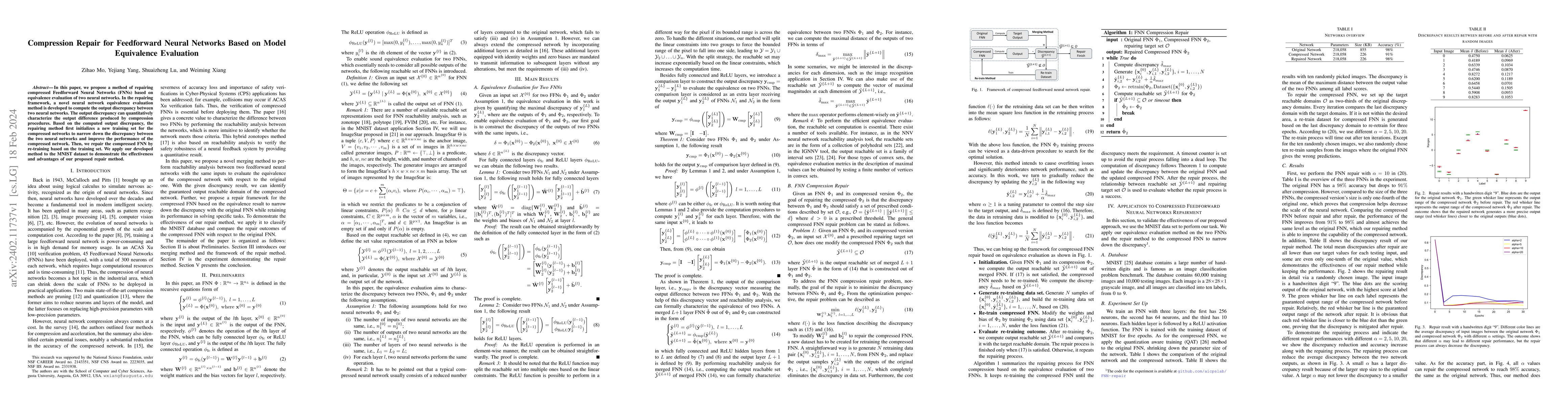 Thumbnail for Compression Repair for Feedforward Neural Networks Based on Model
  Equivalence Evaluation