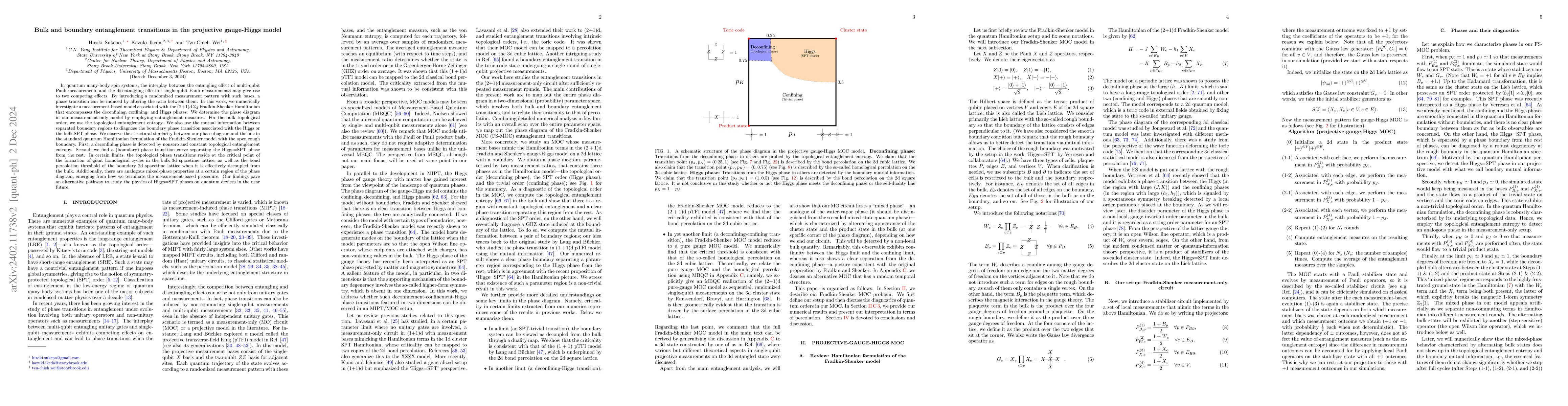Thumbnail for Bulk and boundary entanglement transitions in the projective gauge-Higgs
  model