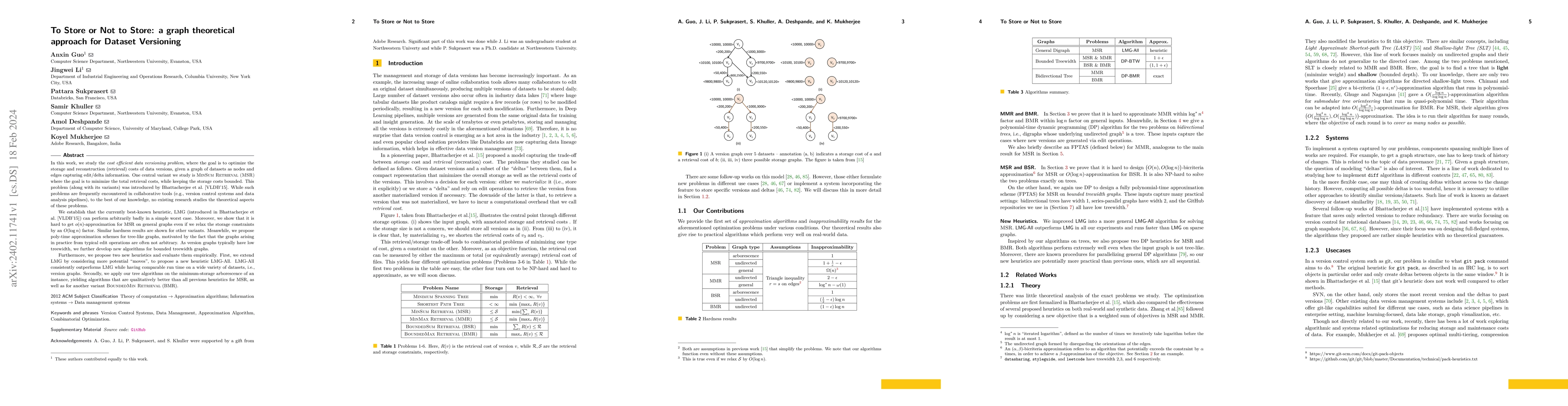 Thumbnail for To Store or Not to Store: a graph theoretical approach for Dataset
  Versioning