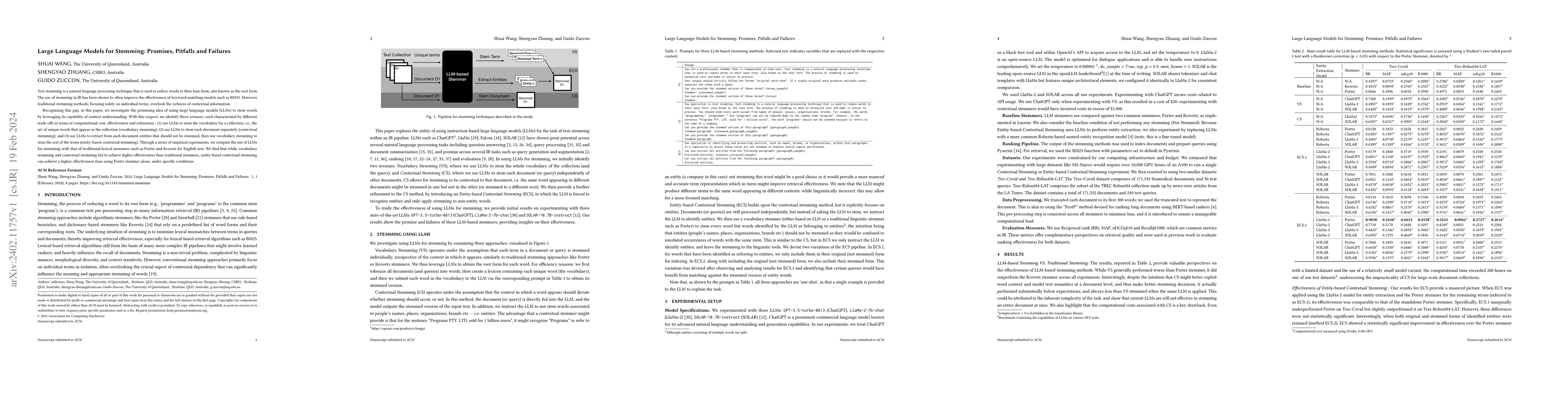 Thumbnail for Large Language Models for Stemming: Promises, Pitfalls and Failures