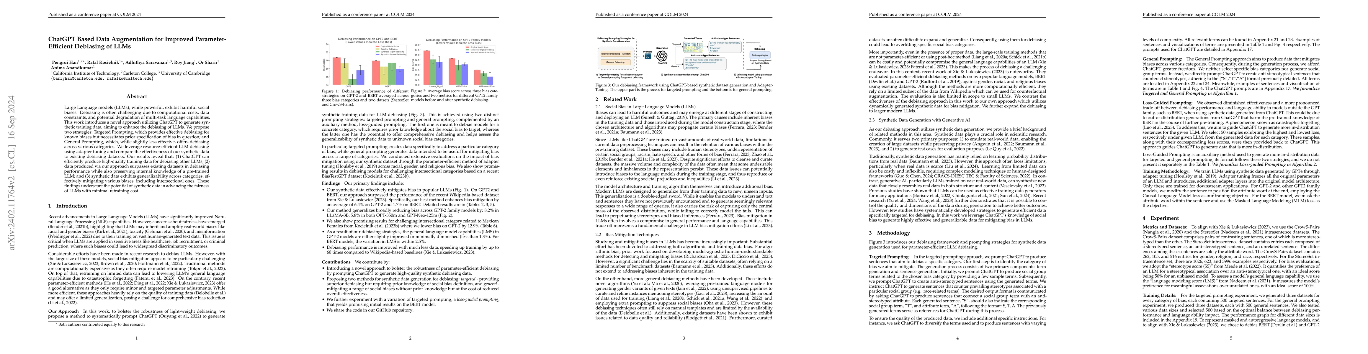 Thumbnail for ChatGPT Based Data Augmentation for Improved Parameter-Efficient
  Debiasing of LLMs