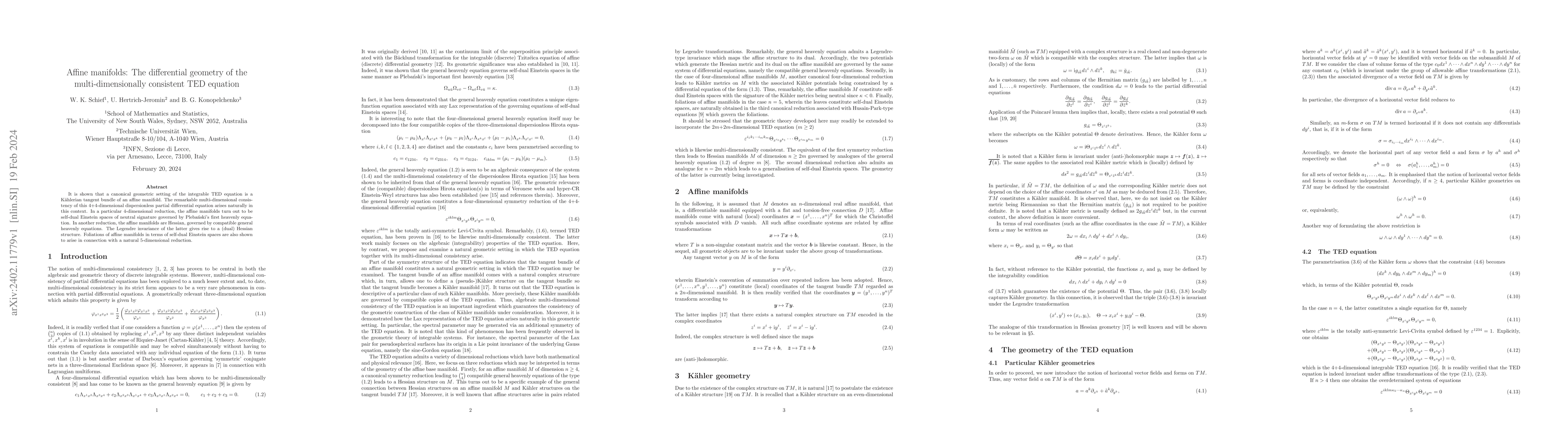 Thumbnail for Affine manifolds: The differential geometry of the multi-dimensionally
  consistent TED equation