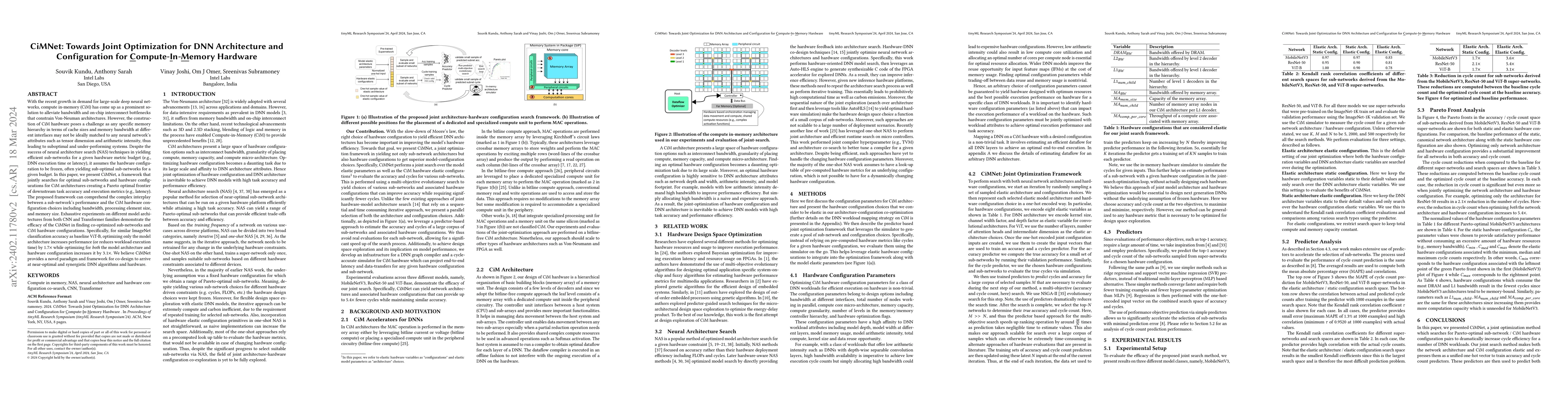 Thumbnail for CiMNet: Towards Joint Optimization for DNN Architecture and
  Configuration for Compute-In-Memory Hardware