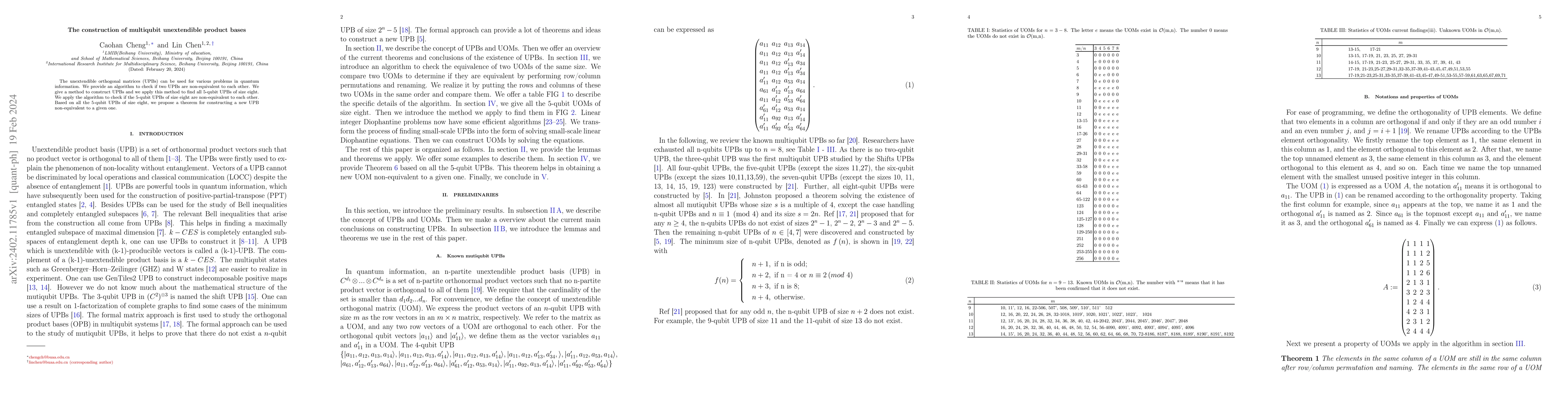 Thumbnail for The construction of multiqubit unextendible product bases