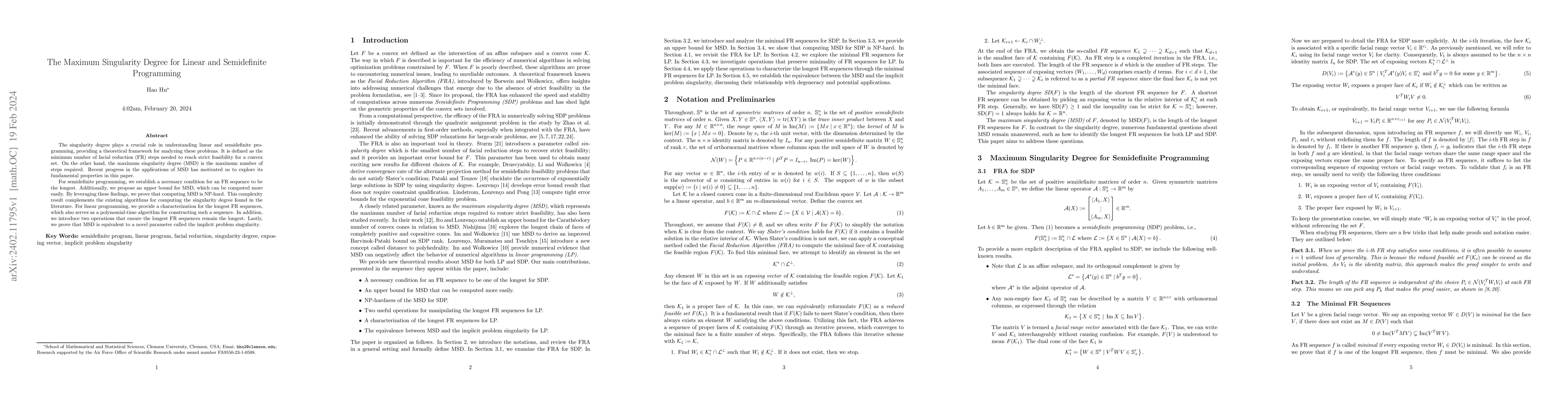Thumbnail for The Maximum Singularity Degree for Linear and Semidefinite Programming