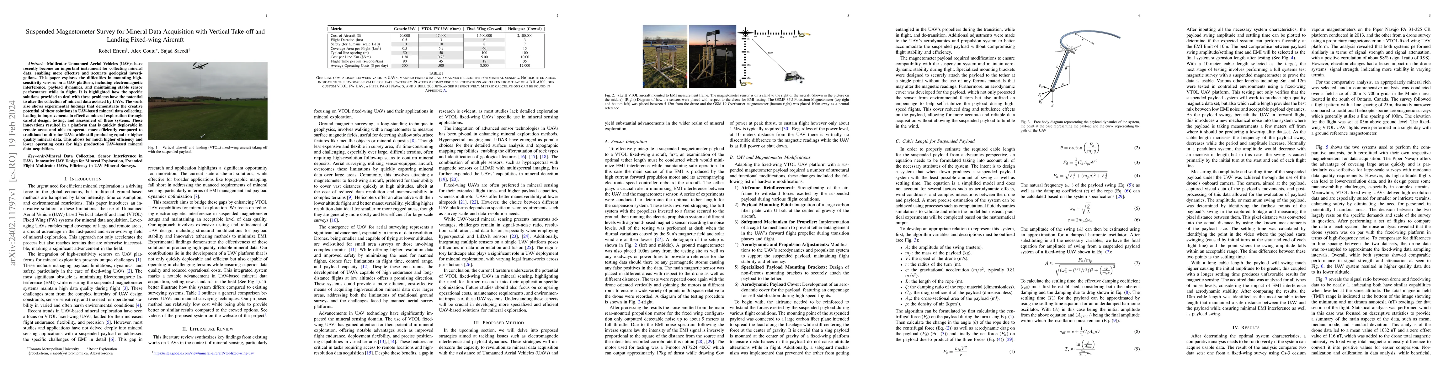 Thumbnail for Suspended Magnetometer Survey for Mineral Data Acquisition with Vertical
  Take-off and Landing Fixed-wing Aircraft