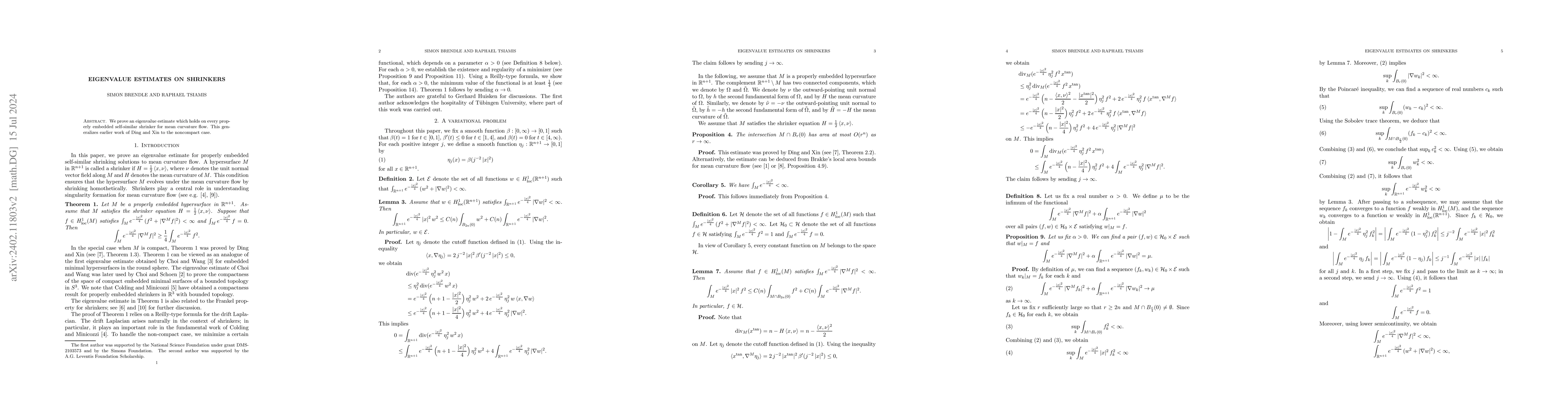 Thumbnail for Eigenvalue estimates on shrinkers