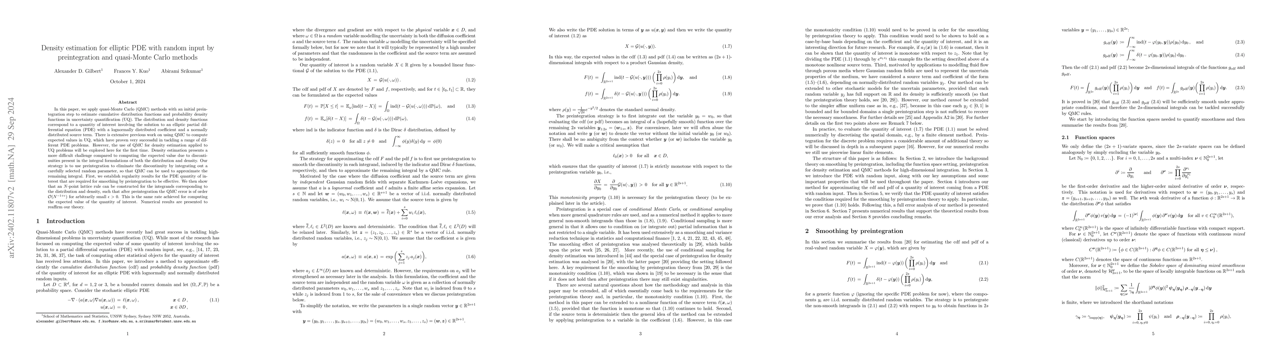 Thumbnail for Density estimation for elliptic PDE with random input by preintegration
  and quasi-Monte Carlo methods
