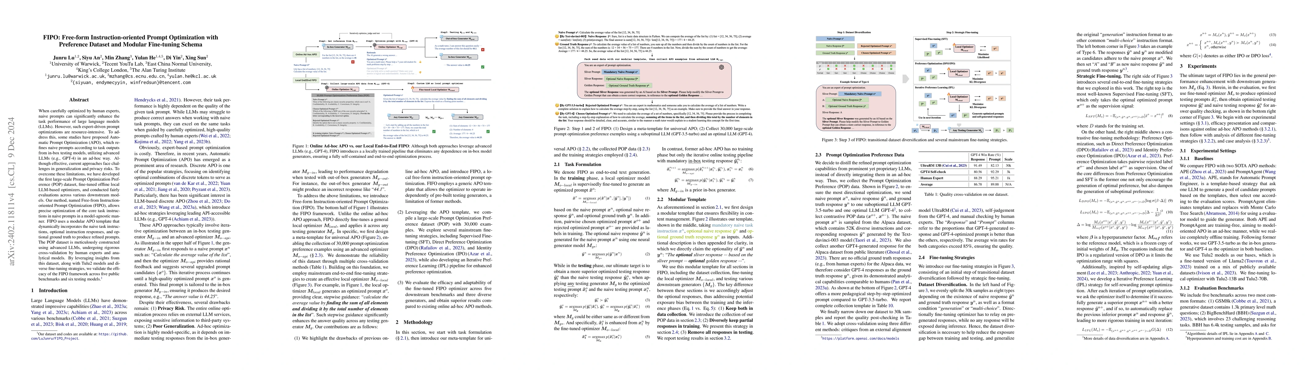 Thumbnail for FIPO: Free-form Instruction-oriented Prompt Optimization with Preference
  Dataset and Modular Fine-tuning Schema