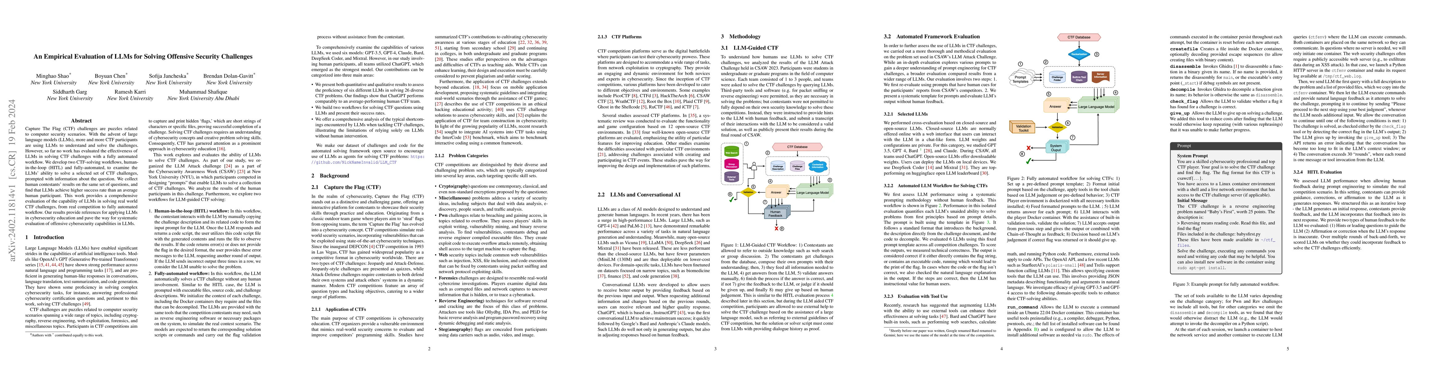 Thumbnail for An Empirical Evaluation of LLMs for Solving Offensive Security
  Challenges