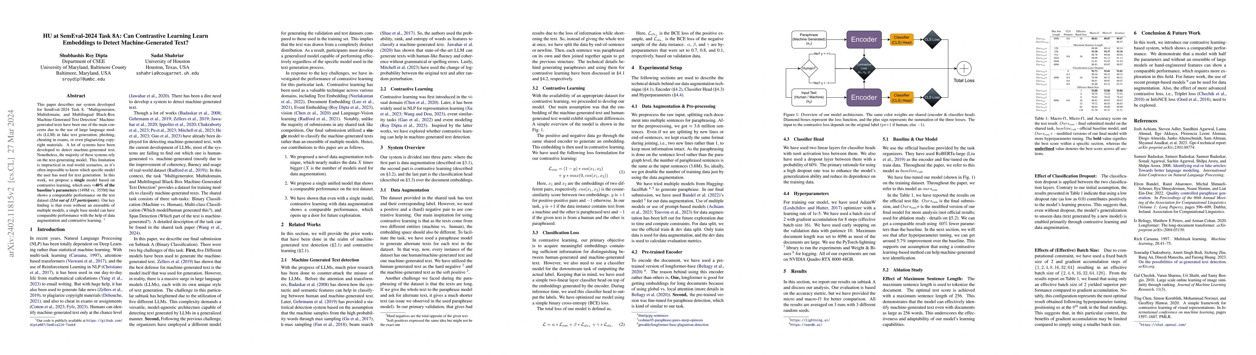 Thumbnail for HU at SemEval-2024 Task 8A: Can Contrastive Learning Learn Embeddings to
  Detect Machine-Generated Text?