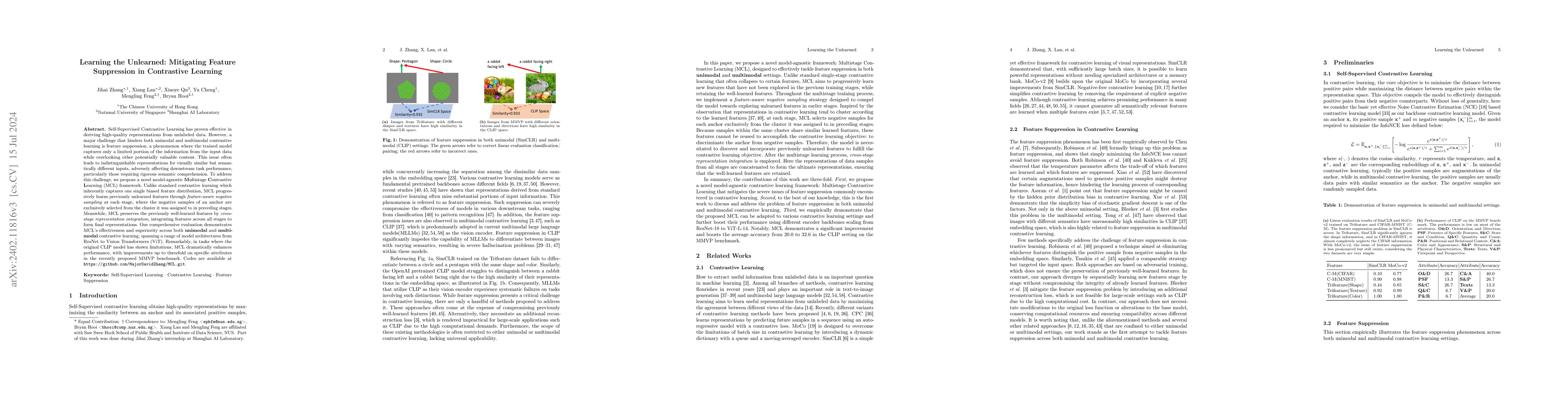 Thumbnail for Learning the Unlearned: Mitigating Feature Suppression in Contrastive
  Learning
