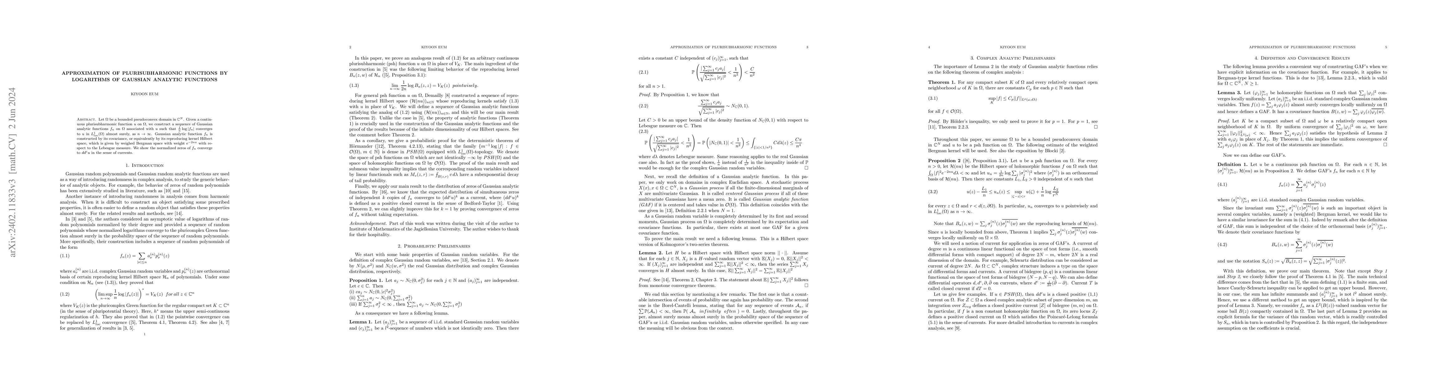 Thumbnail for Approximation of plurisubharmonic functions by logarithms of Gaussian
  analytic functions