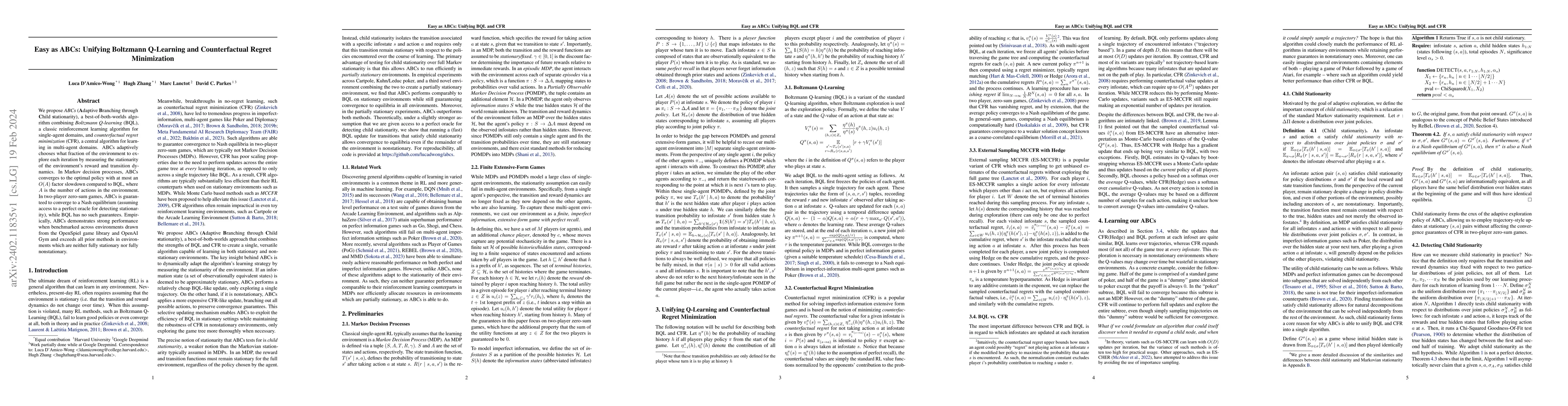 Thumbnail for Easy as ABCs: Unifying Boltzmann Q-Learning and Counterfactual Regret
  Minimization