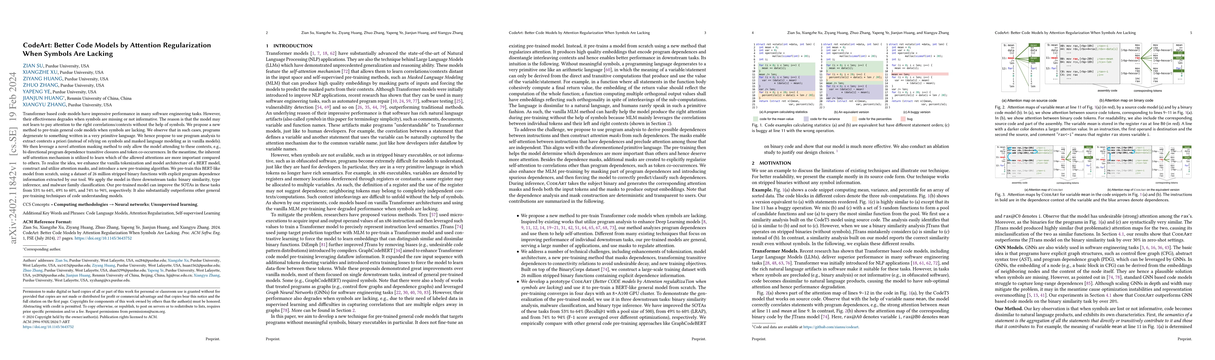Thumbnail for CodeArt: Better Code Models by Attention Regularization When Symbols Are
  Lacking