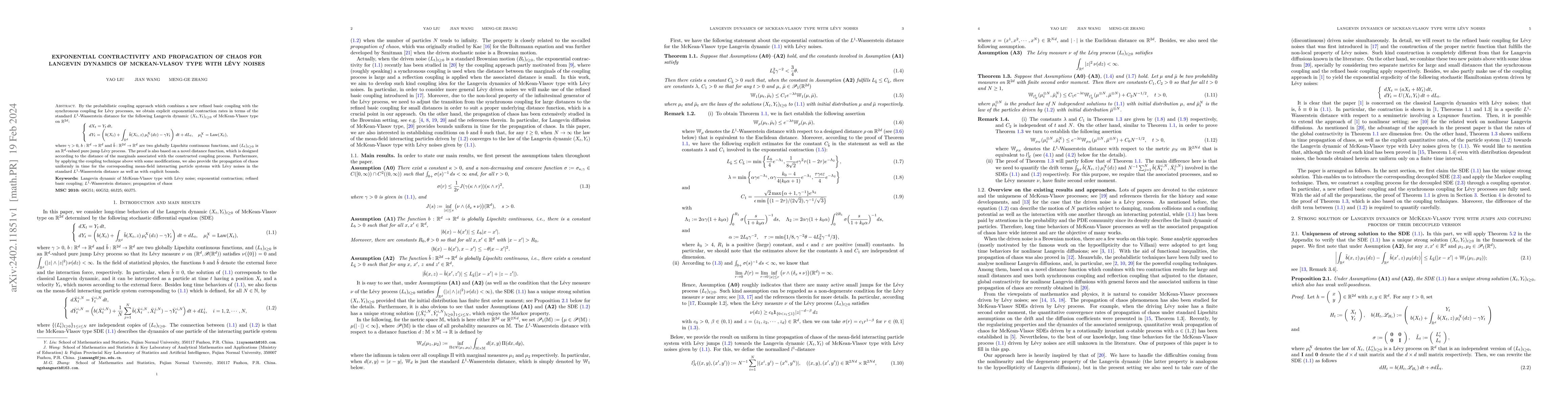 Thumbnail for Exponential contractivity and propagation of chaos for Langevin dynamics
  of McKean-Vlasov type with L\'evy noises