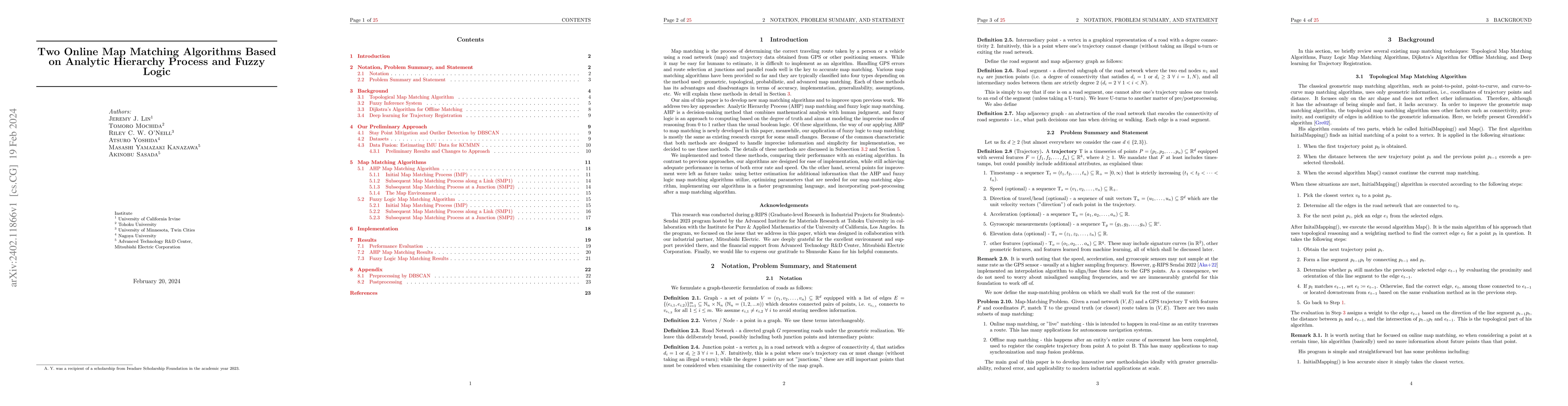 Thumbnail for Two Online Map Matching Algorithms Based on Analytic Hierarchy Process
  and Fuzzy Logic