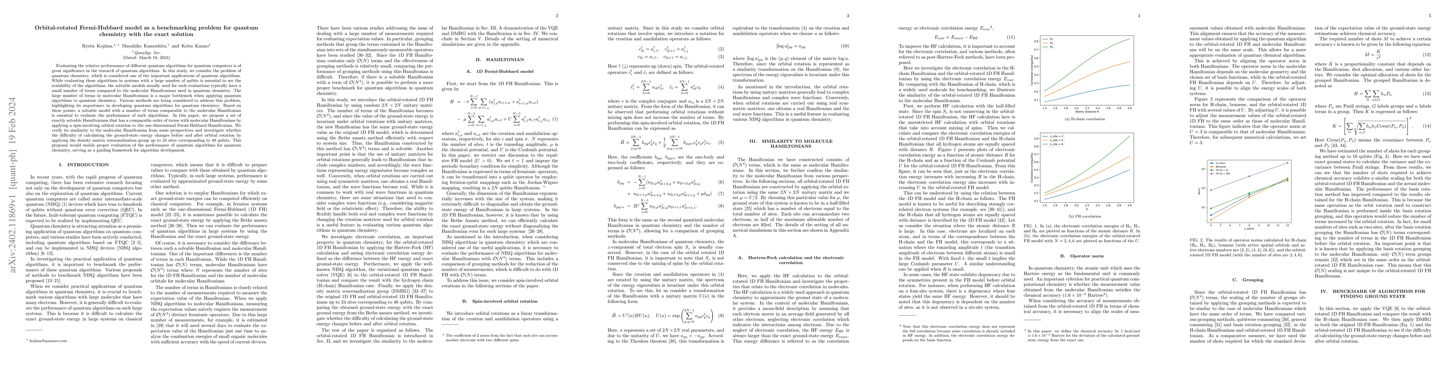 Thumbnail for Orbital-rotated Fermi-Hubbard model as a benchmarking problem for
  quantum chemistry with the exact solution