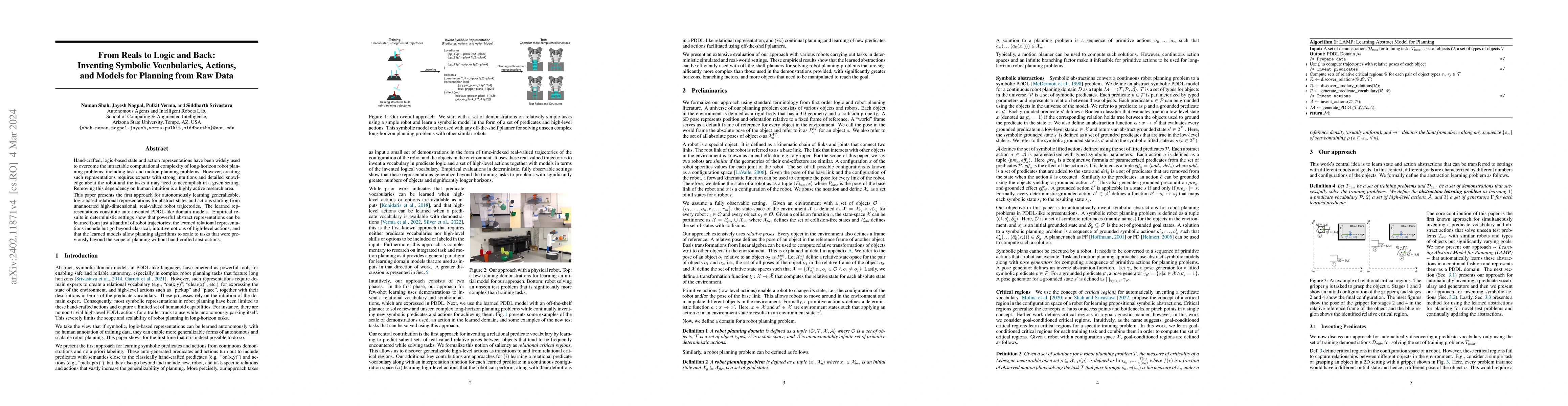 Thumbnail for From Reals to Logic and Back: Inventing Symbolic Vocabularies, Actions,
  and Models for Planning from Raw Data
