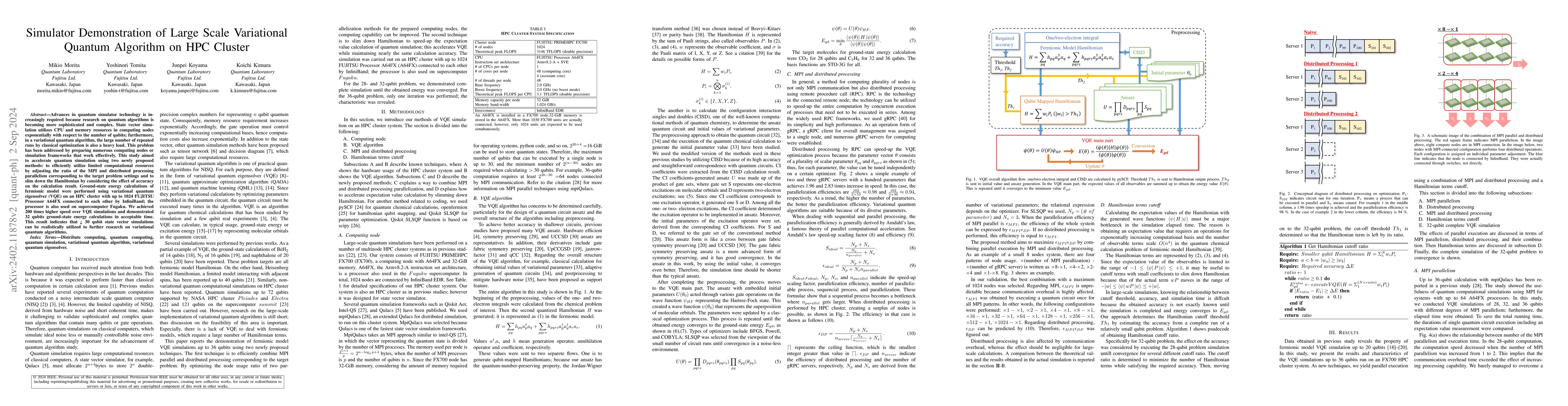Thumbnail for Simulator Demonstration of Large Scale Variational Quantum Algorithm on
  HPC Cluster