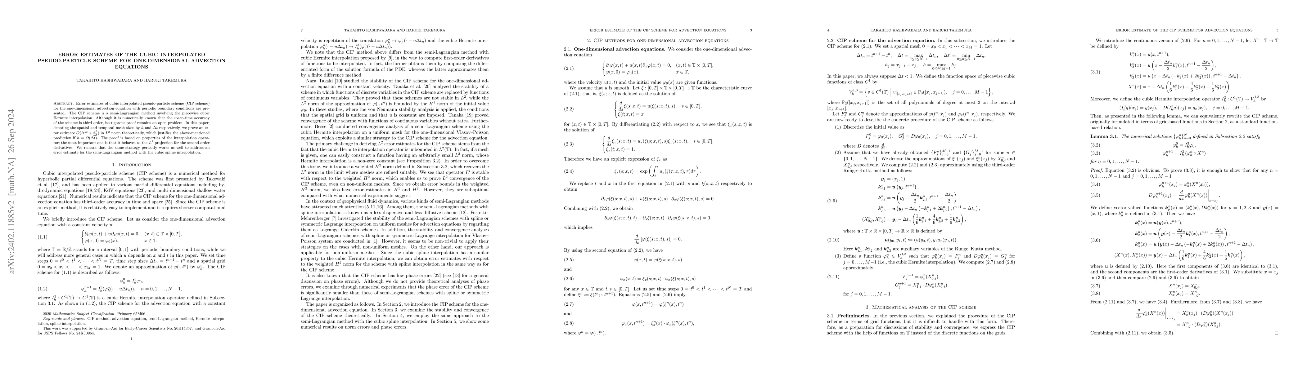 Thumbnail for Error estimates of the cubic interpolated pseudo-particle scheme for
  one-dimensional advection equations