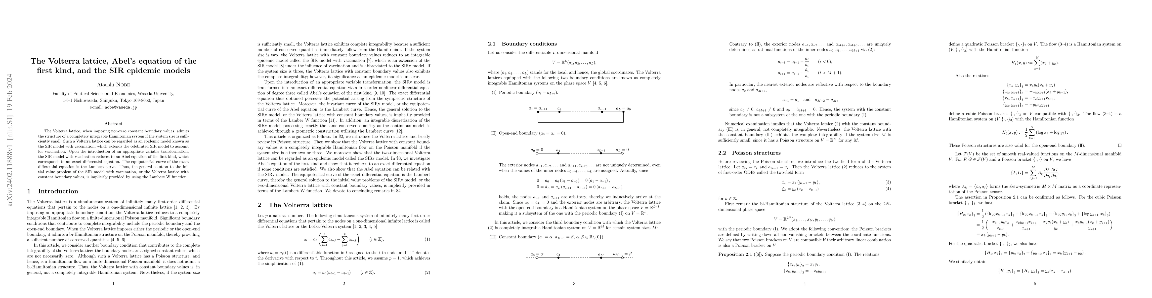 Thumbnail for The Volterra lattice, Abel's equation of the first kind, and the SIR
  epidemic models
