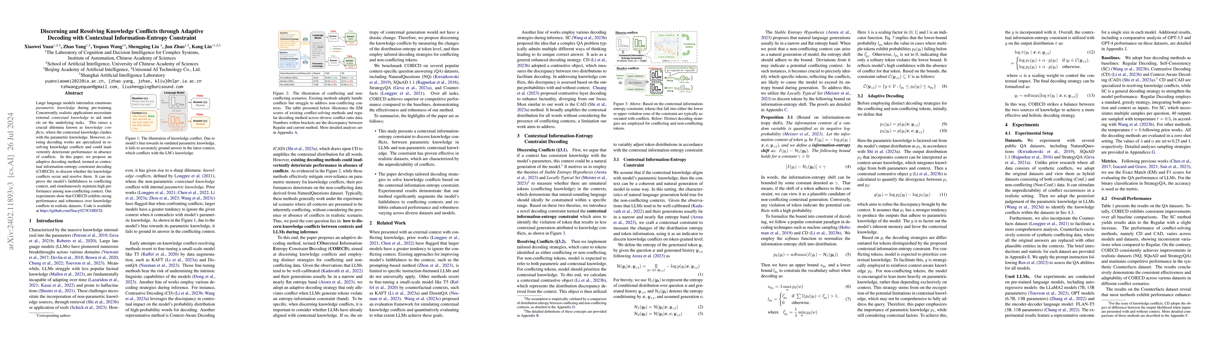 Thumbnail for Discerning and Resolving Knowledge Conflicts through Adaptive Decoding
  with Contextual Information-Entropy Constraint