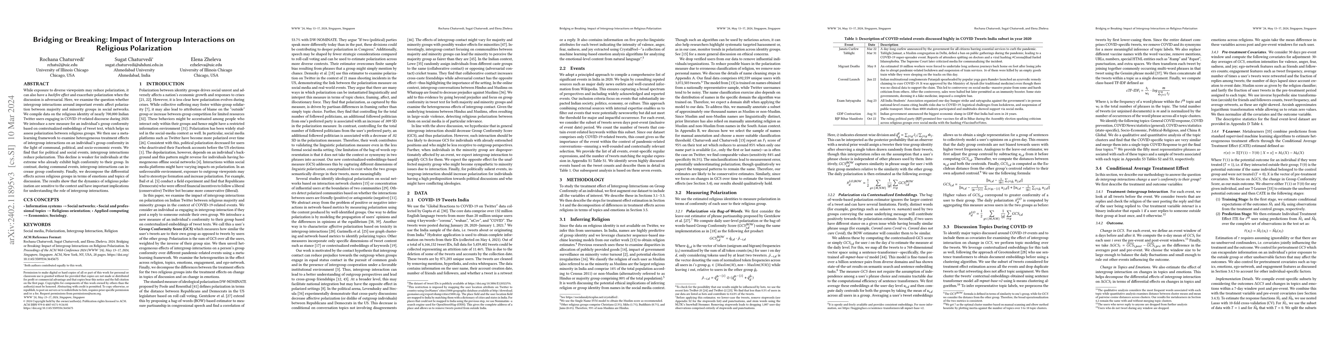 Thumbnail for Bridging or Breaking: Impact of Intergroup Interactions on Religious
  Polarization