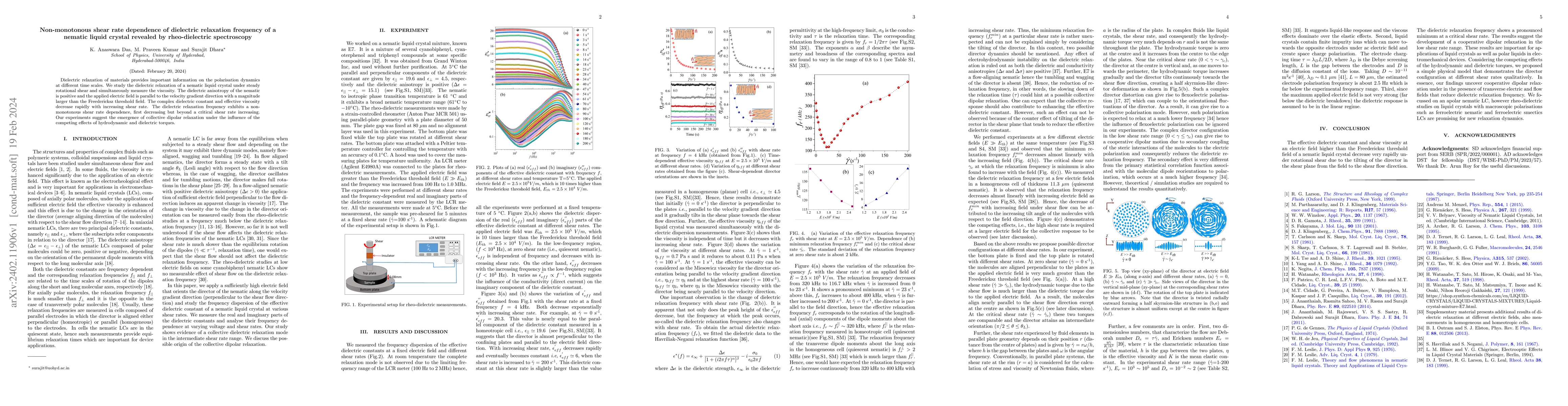 Thumbnail for Non-monotonous shear rate dependence of dielectric relaxation frequency
  of a nematic liquid crystal revealed by rheo-dielectric spectroscopy