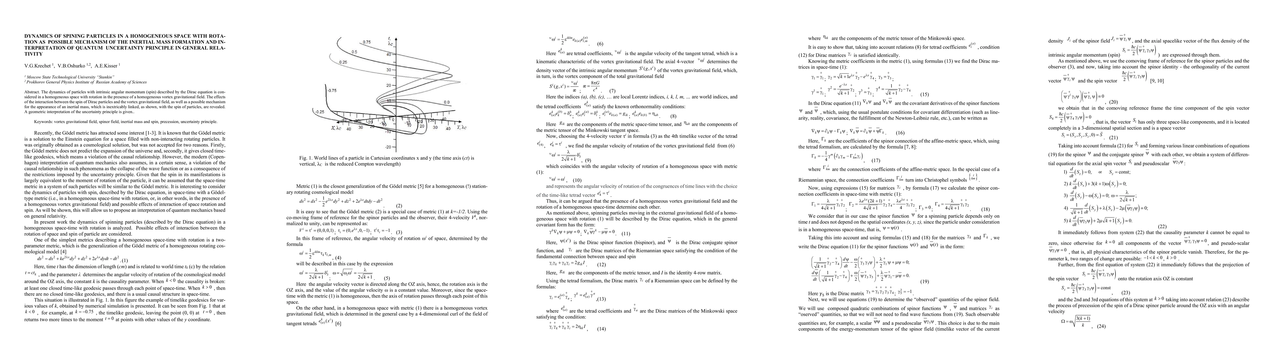 Thumbnail for Dynamics of spining particles in a homogeneous space with rotation as
  possible mechanism of the inertial mass formation and interpretation of
  quantum uncertainty principle in general relativity