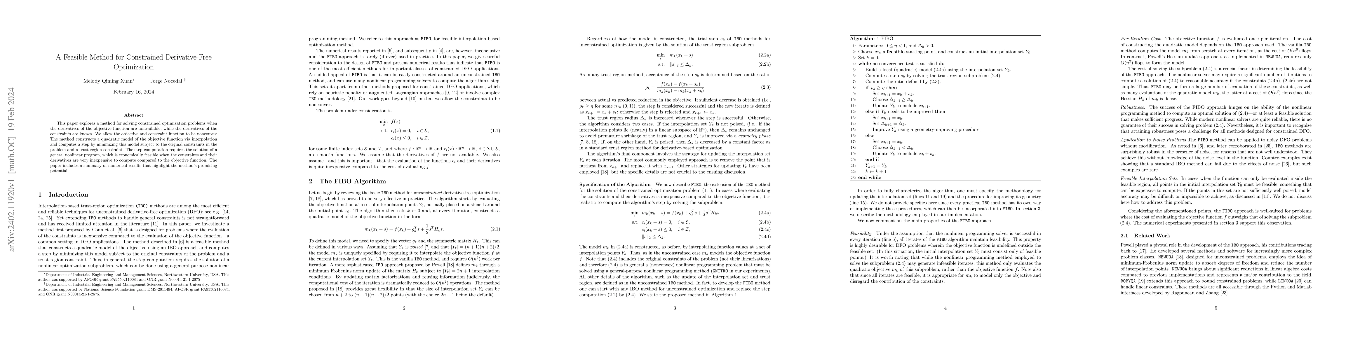 Thumbnail for A Feasible Method for Constrained Derivative-Free Optimization