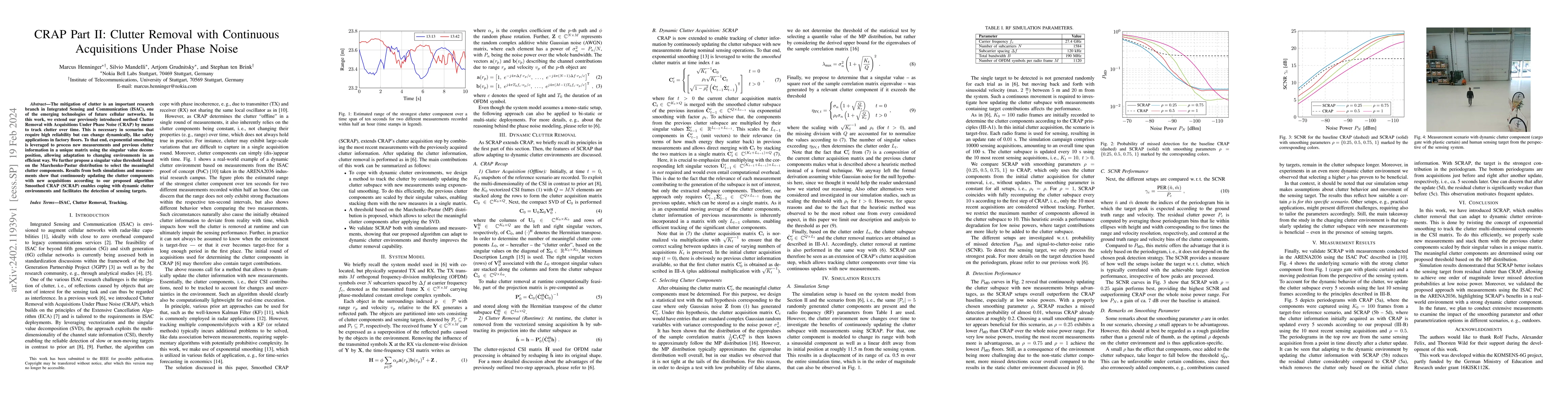 Thumbnail for CRAP Part II: Clutter Removal with Continuous Acquisitions Under Phase
  Noise