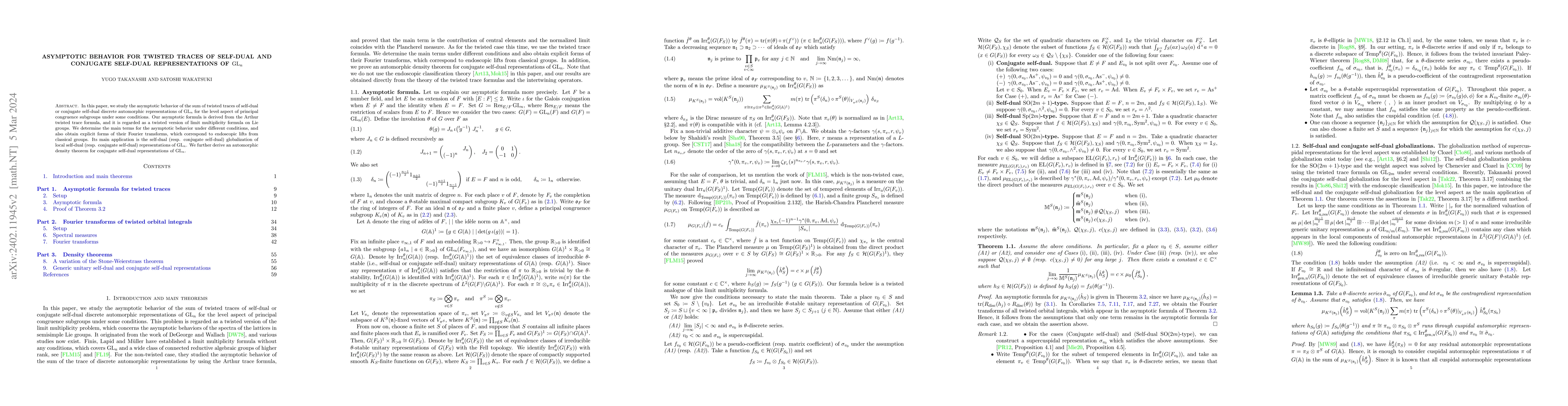 Thumbnail for Asymptotic behavior for twisted traces of self-dual and conjugate
  self-dual representations of $\mathrm{GL}_n$