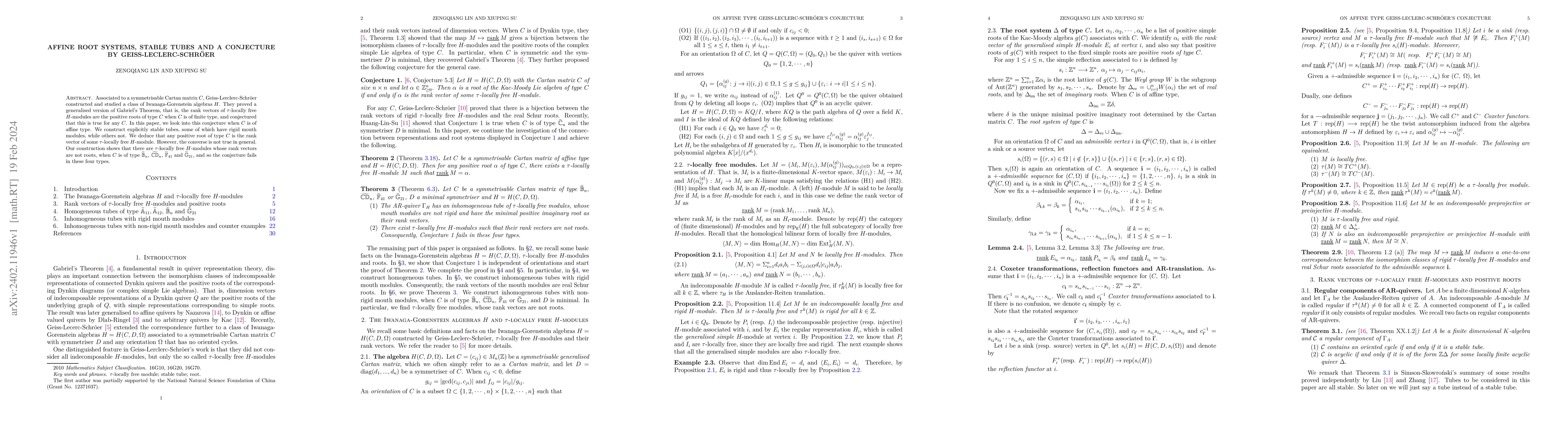 Thumbnail for Affine root systems, stable tubes and a conjecture by
  Geiss-Leclerc-Schr\"{o}er