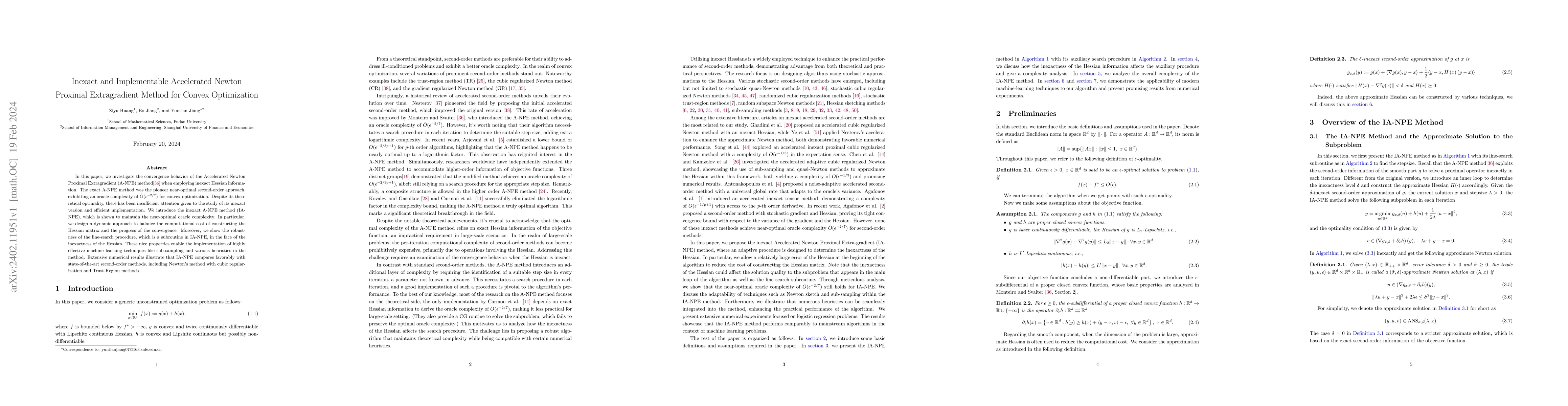 Thumbnail for Inexact and Implementable Accelerated Newton Proximal Extragradient
  Method for Convex Optimization