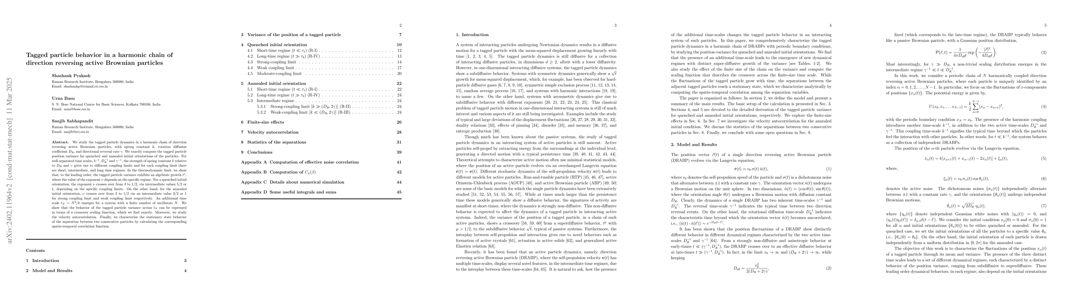 Thumbnail for Tagged particle behavior in a harmonic chain of direction reversing
  active Brownian particles