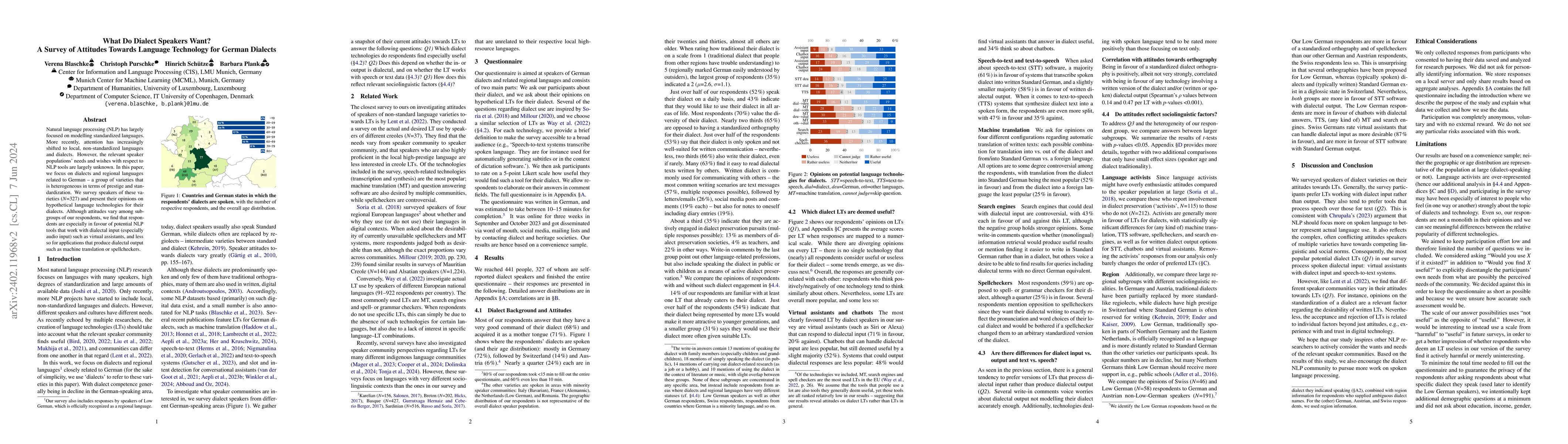 Thumbnail for What Do Dialect Speakers Want? A Survey of Attitudes Towards Language
  Technology for German Dialects