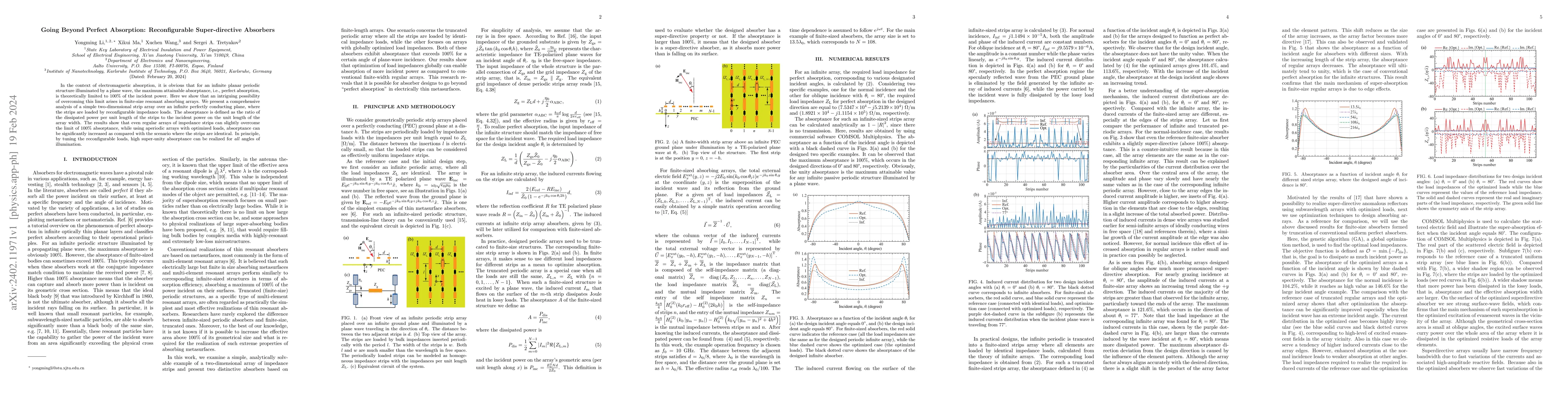 Thumbnail for Going Beyond Perfect Absorption: Reconfigurable Super-directive
  Absorbers