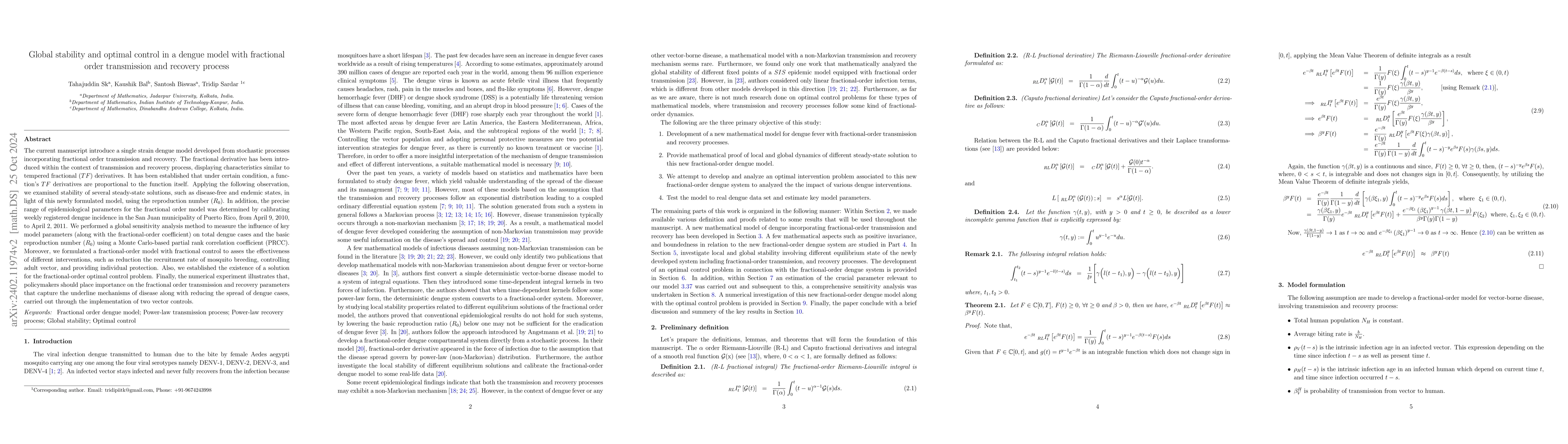 Thumbnail for Global stability and optimal control in a single-strain dengue model
  with fractional-order transmission and recovery process