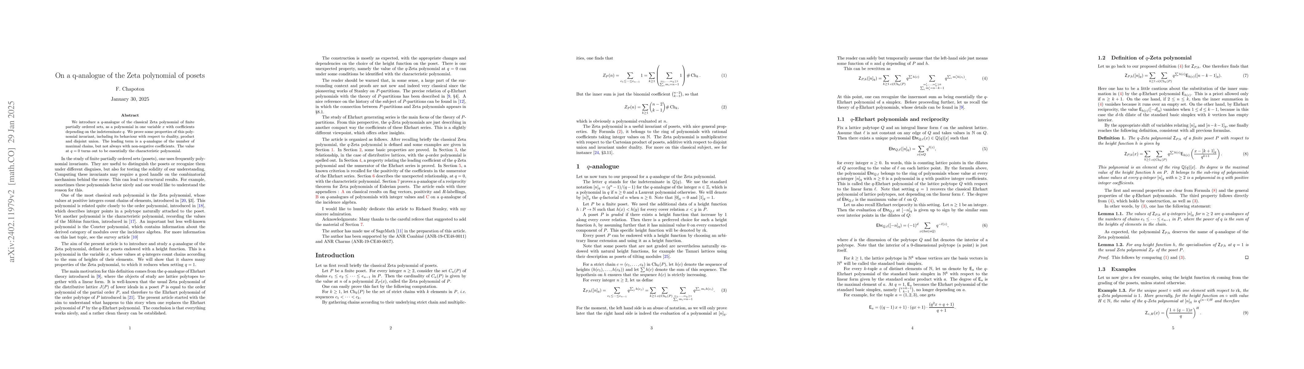 Thumbnail for On a q-analogue of the Zeta polynomial of posets