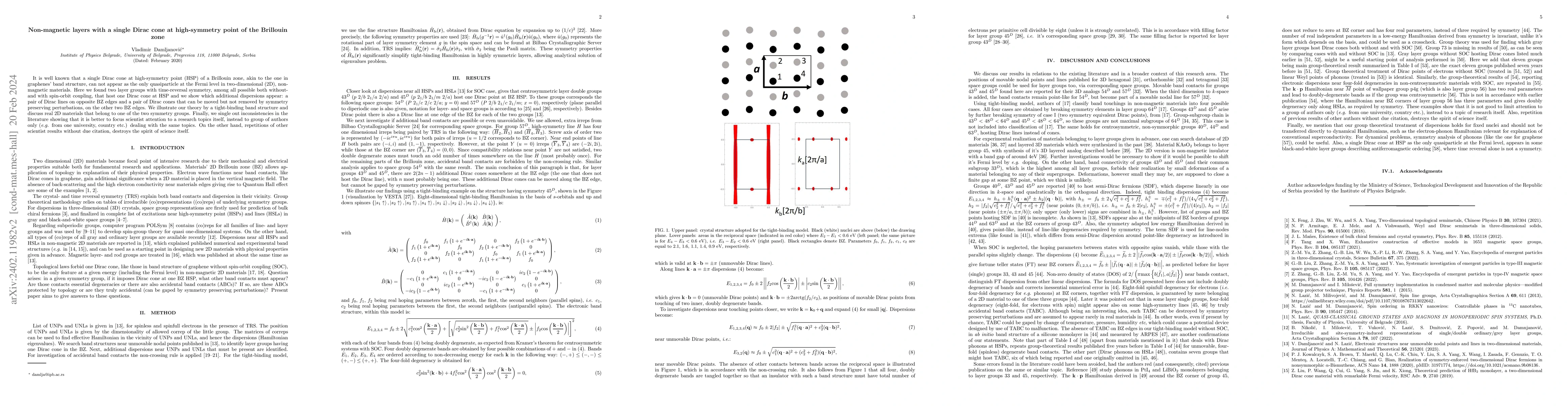 Thumbnail for Non-magnetic layers with a single Dirac cone at high-symmetry point of
  the Brillouin zone