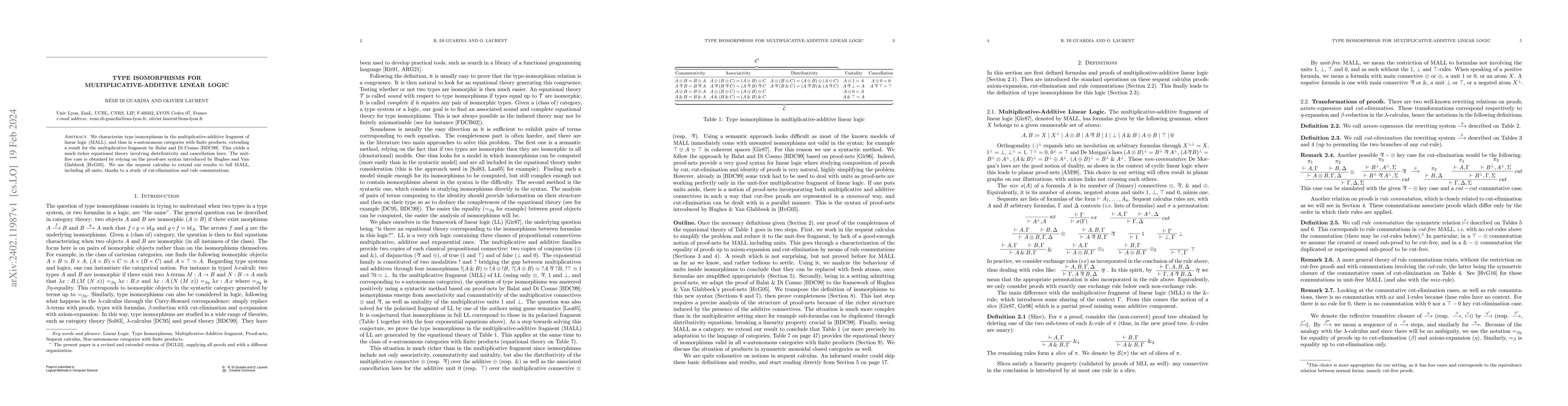Thumbnail for Type Isomorphisms for Multiplicative-Additive Linear Logic