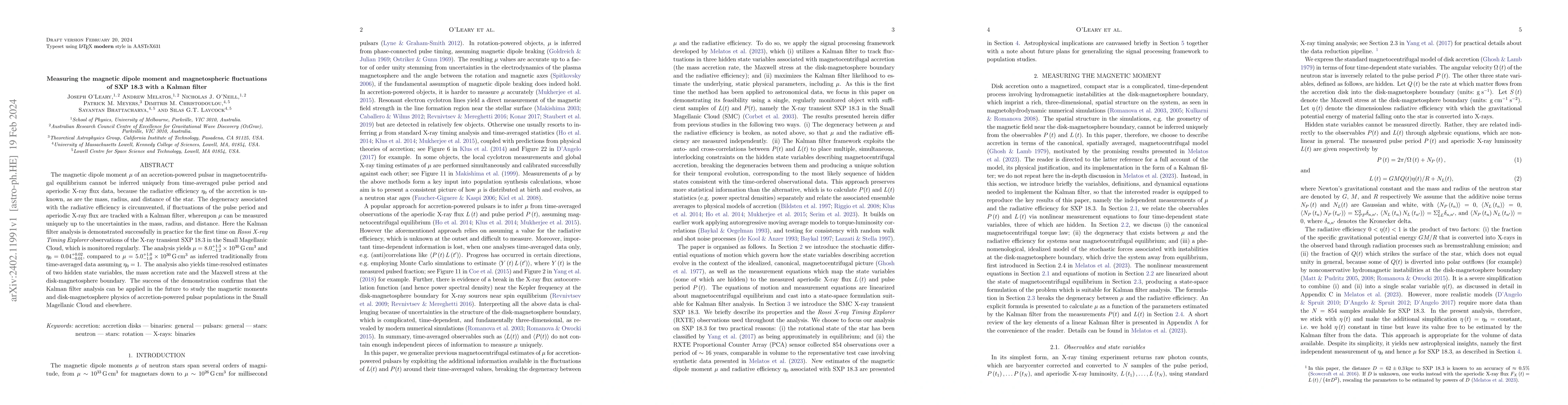Thumbnail for Measuring the magnetic dipole moment and magnetospheric fluctuations of
  SXP 18.3 with a Kalman filter