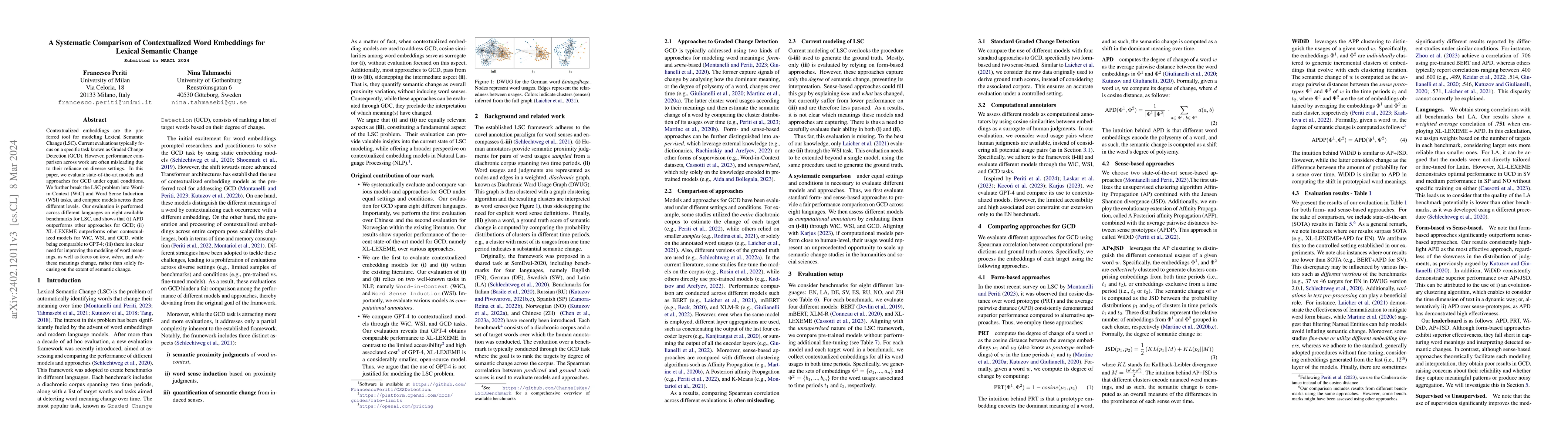 Thumbnail for A Systematic Comparison of Contextualized Word Embeddings for Lexical
  Semantic Change