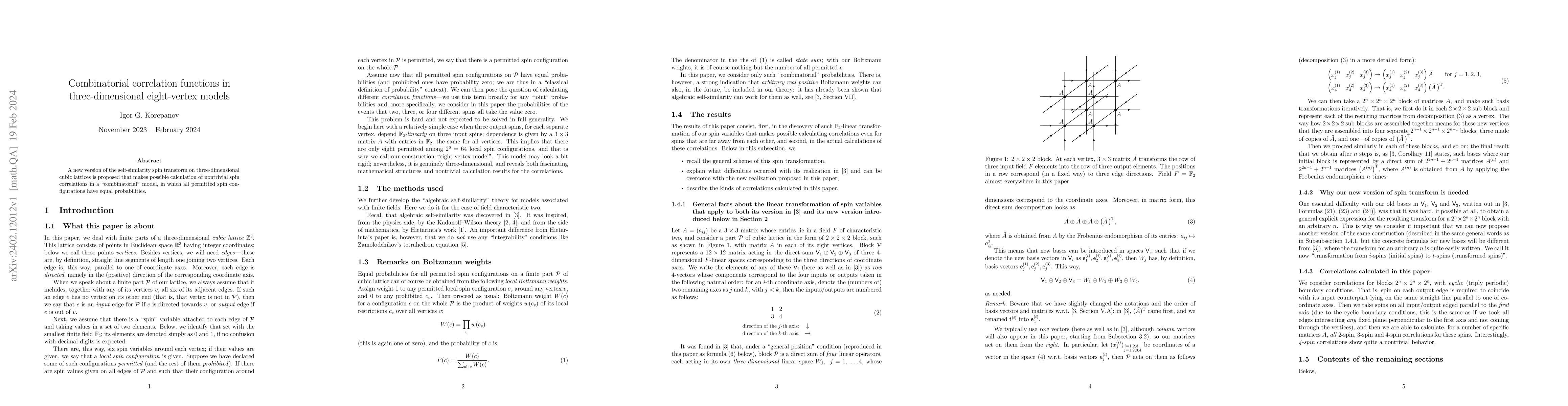 Thumbnail for Combinatorial correlation functions in three-dimensional eight-vertex
  models